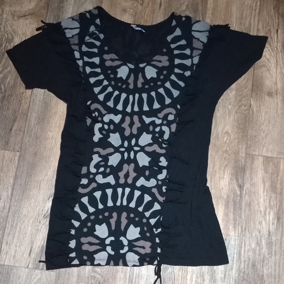 Free People Black and Gray Fringe Animal Print Women's Tunic/Swimsuit Cover - Picture 1 of 6